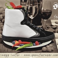 campaign poster for Spoons Footwear: "The Swagg Surfer - feed me!"